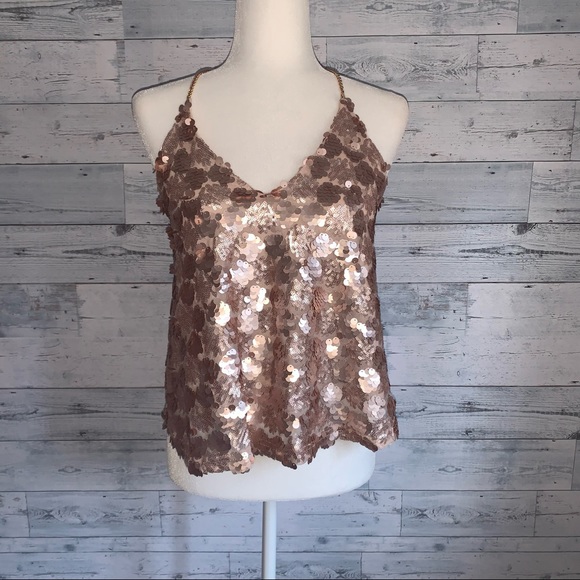 Verty Sequin Crop Top in Rose Gold - Picture 1 of 4